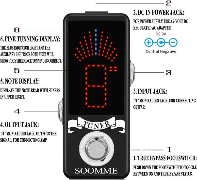 SOOMME Guitar Tuner Pedal High Precision Chromatic Auto With LCD Display For Guitar Bass Volin True Bypass - Image 2